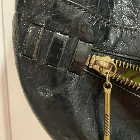 orYANY Lucy crocodile Black patent leather embossed hobo bag. - Picture 7 of 16